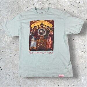 Diamond Supply Co Arabic Script Religious Icon T-Shirt Mint Green Mens Large L